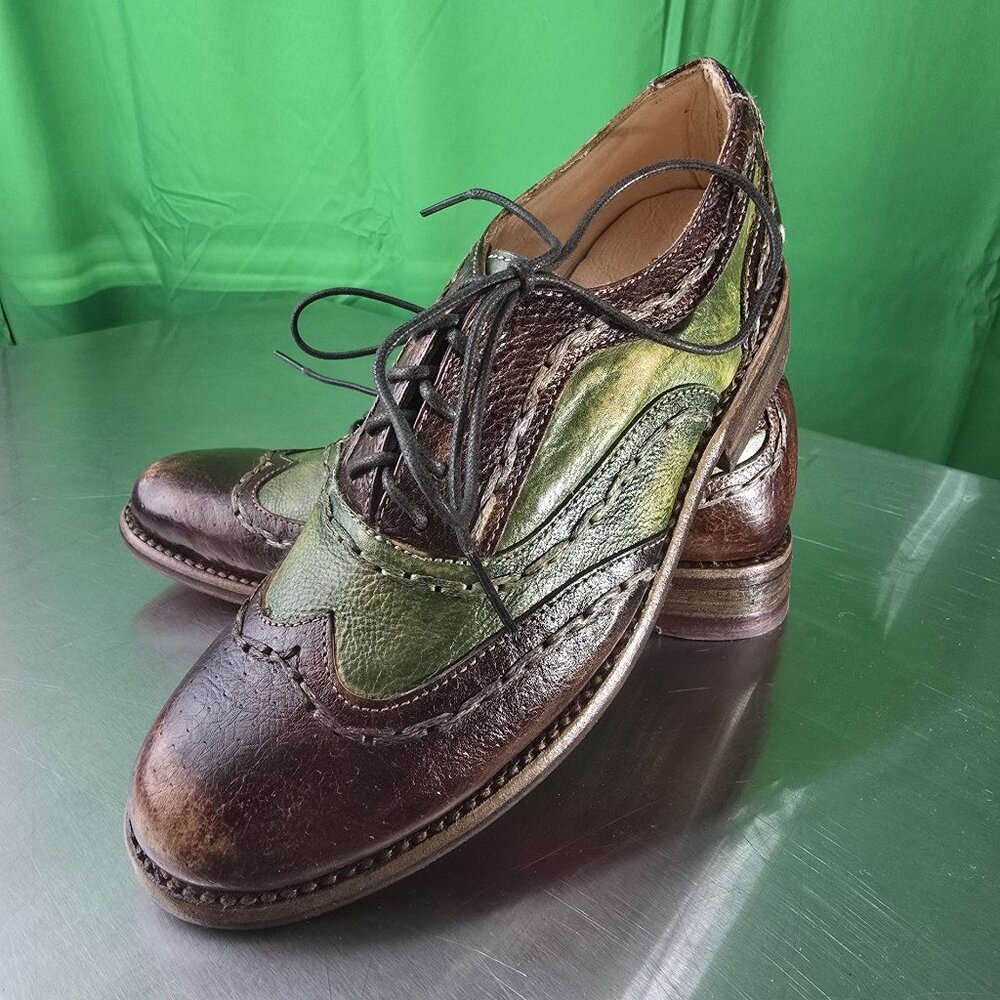 Bed Stu Brown and Olive Green Leather Wingtip Oxfords